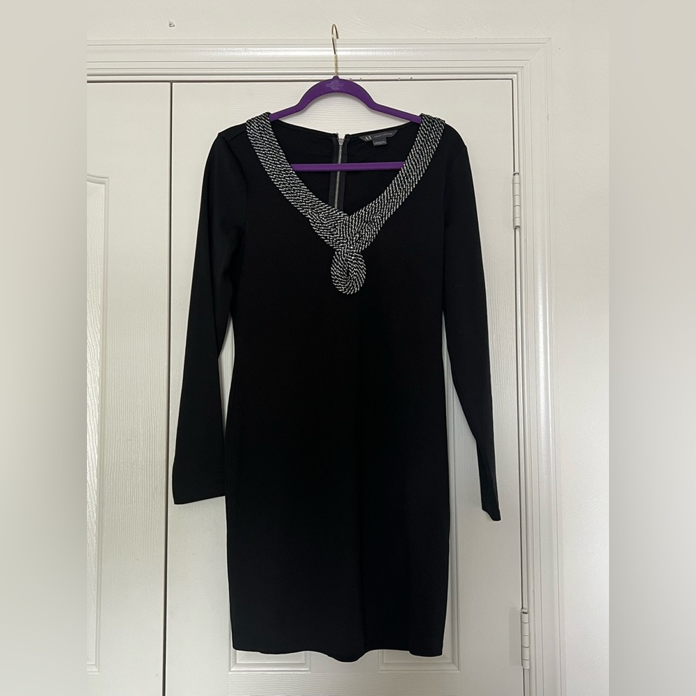 EUC Armani Exchange Black Sheath Dress with Silver Embellishments